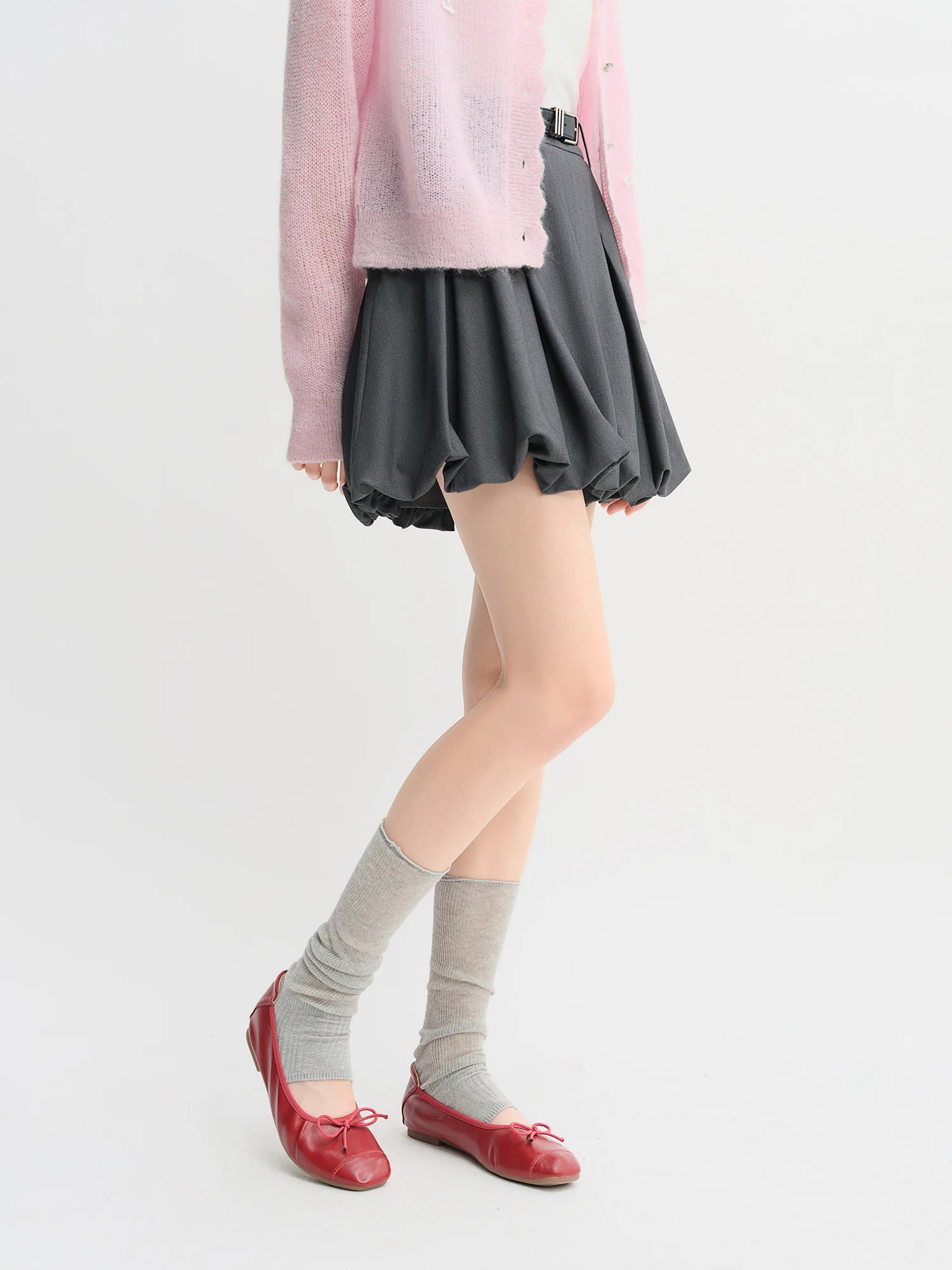 DUSHU Plus Size Ballet Style Bud Short Skirt for Women 2025 Autumn New Arrival Sweet A-line Chic Gray Skirt