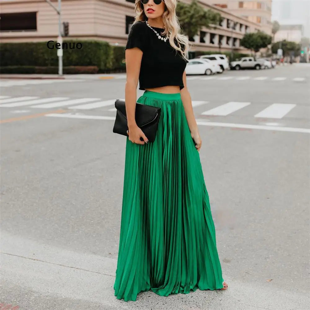 Sexy Red Wine Maxi Pleated Skirt Women 2022 Fashion Autumn Winter Long Plissee Skirts Korean Style  Jupe Longue Femme
