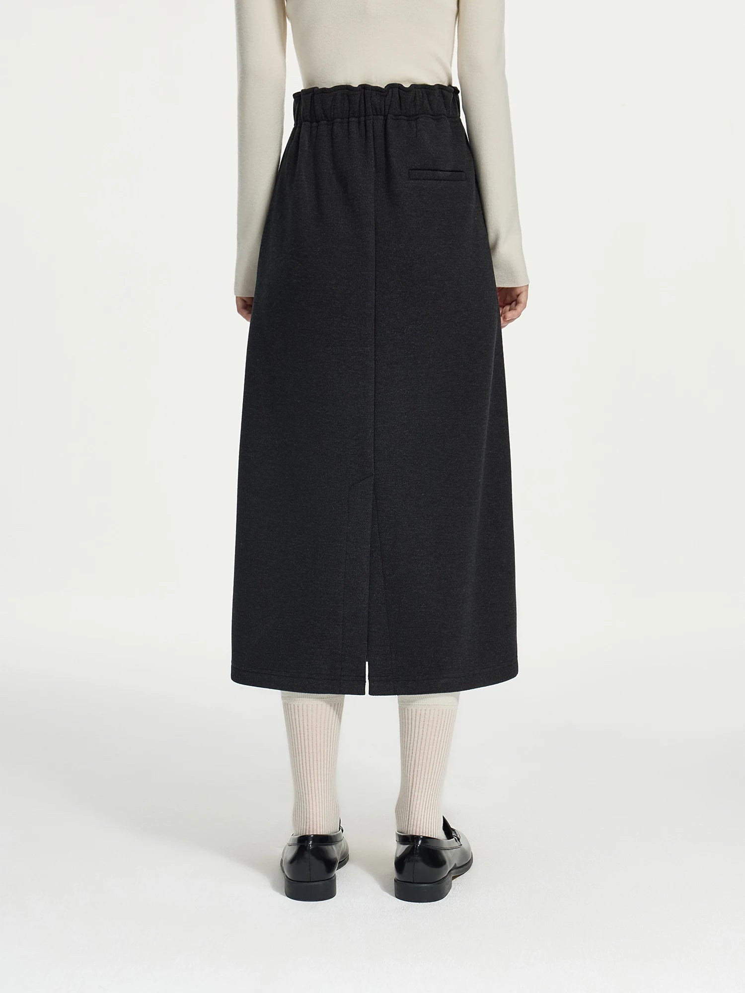 FSLE Women Long Skirts Winter Thick Waist Drawstring Dark Grey Commuter Straight Skirts Lightvelvet Liner Female Skirt 24FS14566