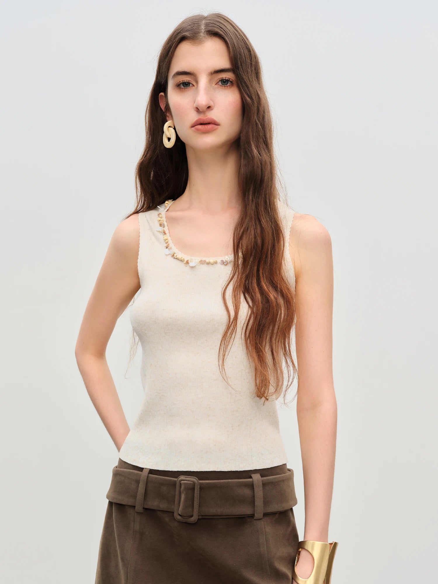 FSLE【Premium Series】Autumn 2025 Women's Contoured Fit Sleeveless Knitted Tank - Breathable Stretch Layering Top Office Casual