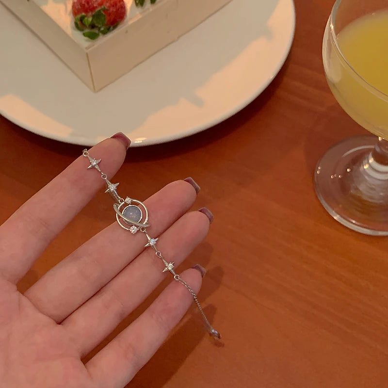 Fashion Ins Blue Planet Bracelet For Women Goth Six-pointed Star Bracelet Teen Jewellery Hip Hop Party Girl 2023 New Jewelry