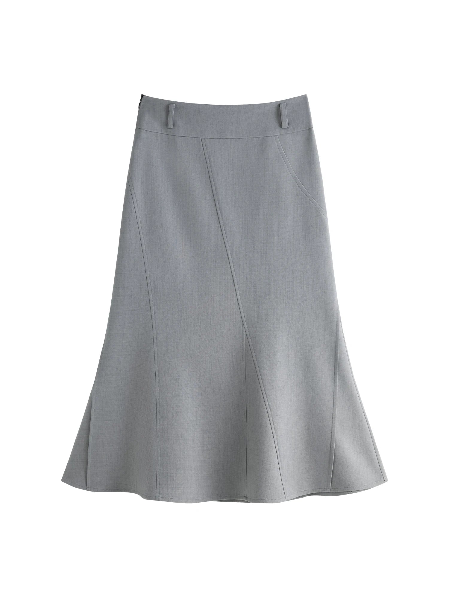FSLE Gray Elegant High Waist Long Skirt For Women 2024 Autumn New Versatile Casual Unique Design Skirt 24FS13134