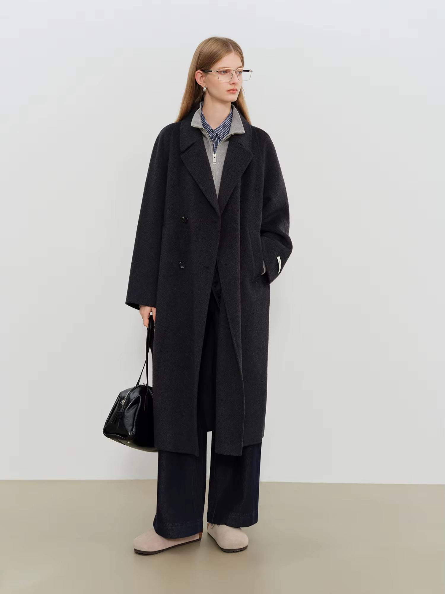 Crafty Studio Petite Women's White Camel Wool Coat with Double Faced Design 2025 Winter New Collection Wool