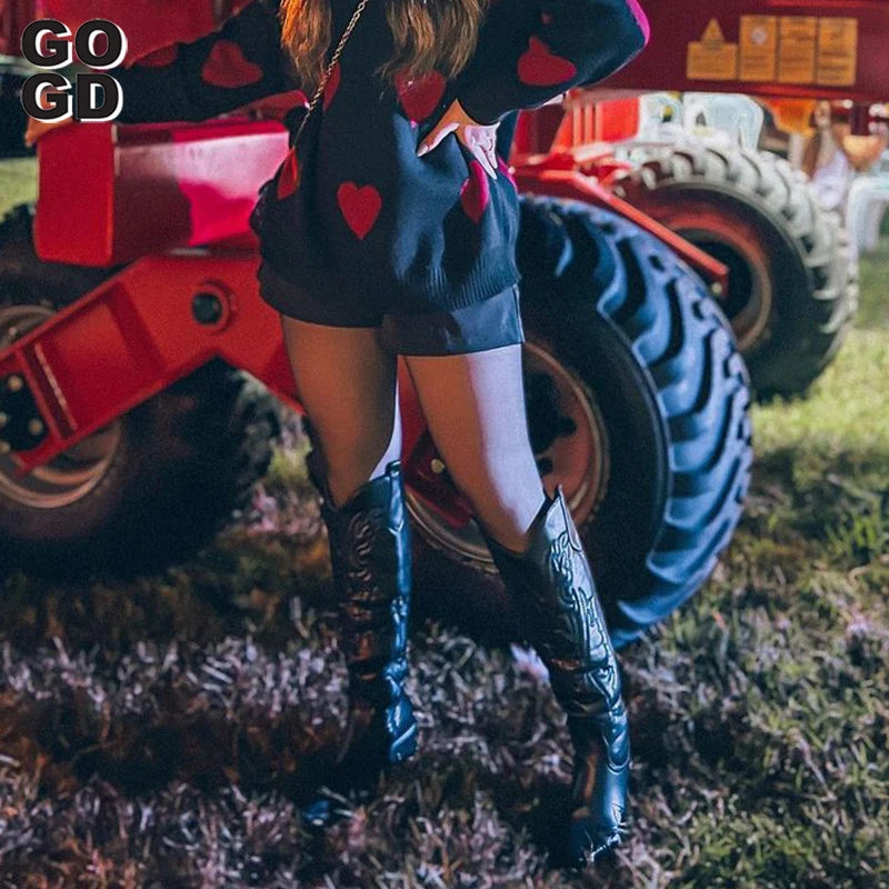 GOGD Retro Autumn Winter White Knee High Boots Big Size 41 Women Comfy Walking Female Western Cowboy Boot For Dropshipping Shoes