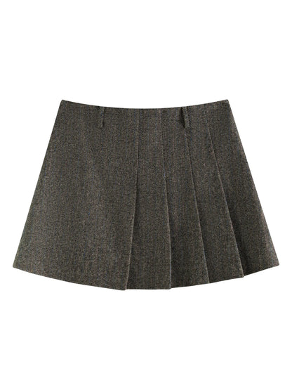 FSLE 55.1% Wool Women Winter Skirts High Waist Asymmetric Female Mini Pleated Skirt Temperament Brown Wool Blend Skirt 24FS14480