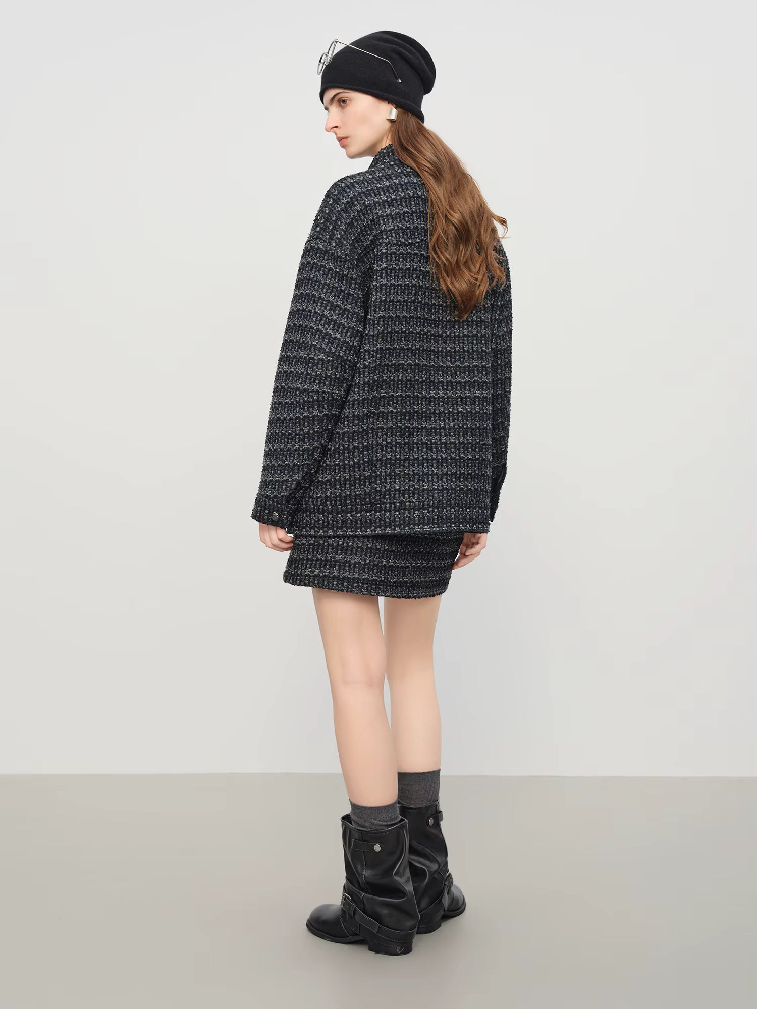 【Premium Series】 Elegant Vintage Stand Collar Oversized Coat and Short Skirt Set Women Winter Collection Coat and Skirt
