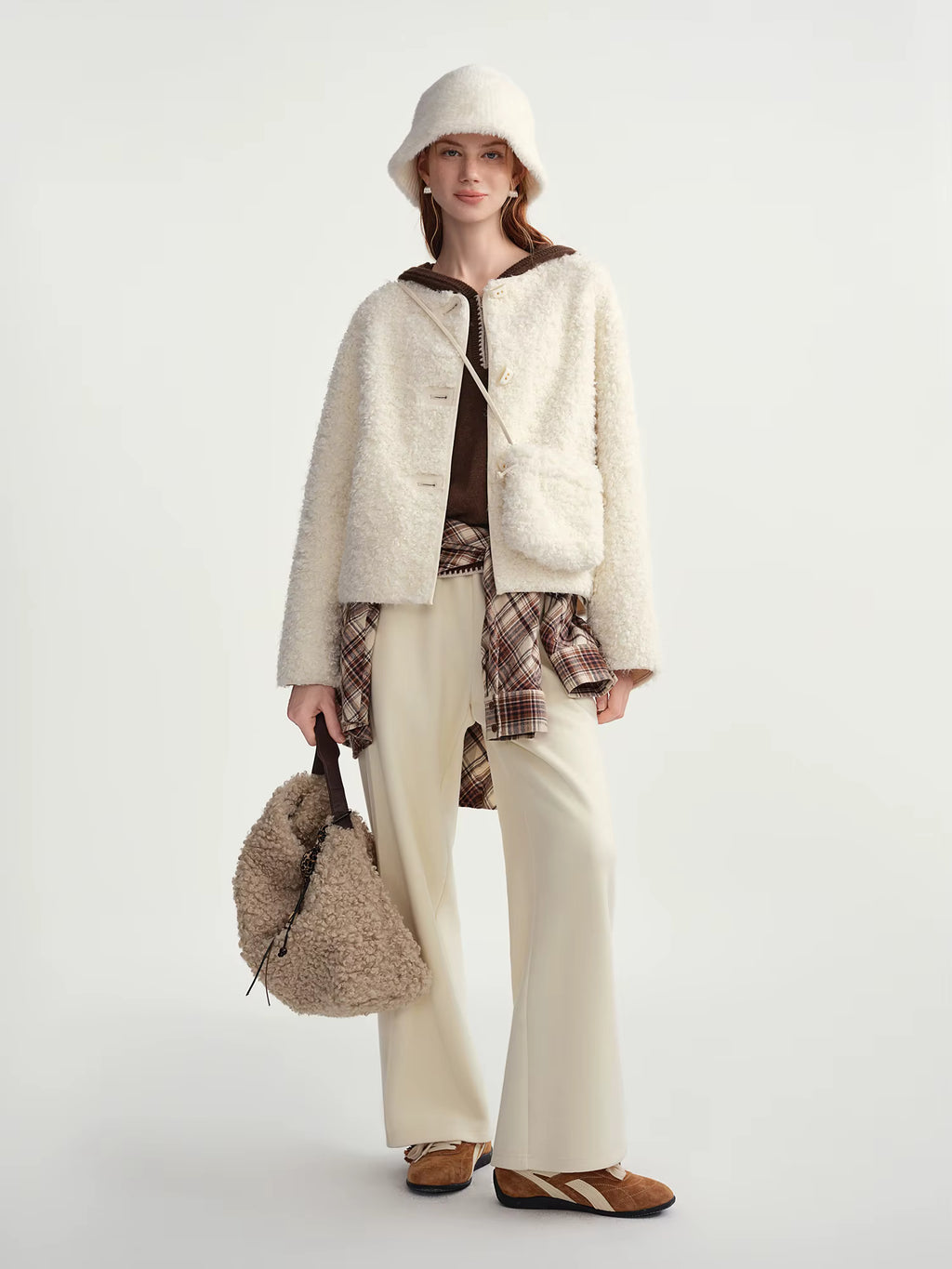 2025 Winter Women's Soft Faux Shearling Short Jacket Eco-Friendly Cropped Coat Vegan Leather Trench Vintage Outerwear