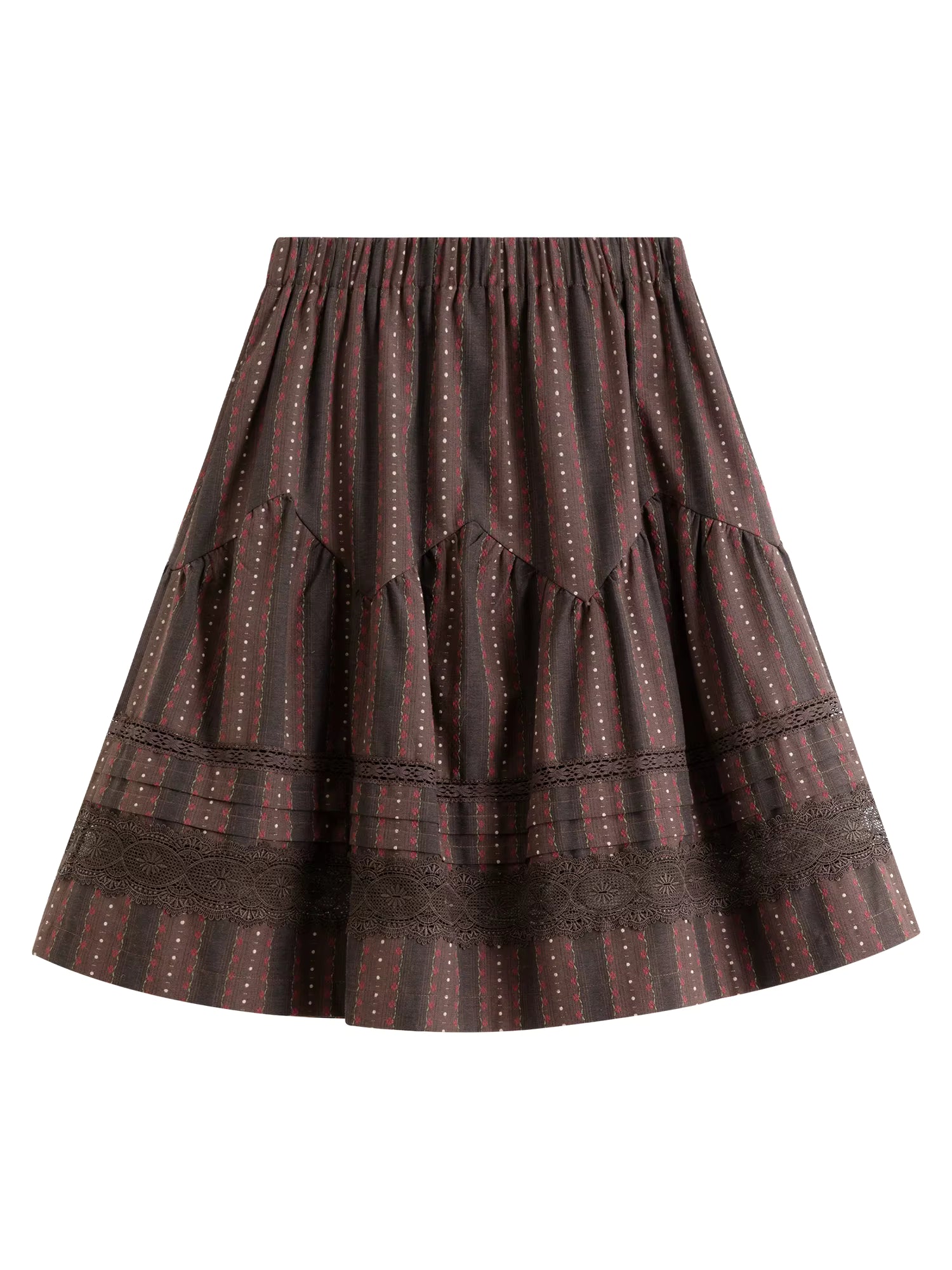 【Premium Series】Winter 2025 Women's Retro Lace Trim Patchwork A-Line Skirt with High Waist Design for Elegant Casual Wear