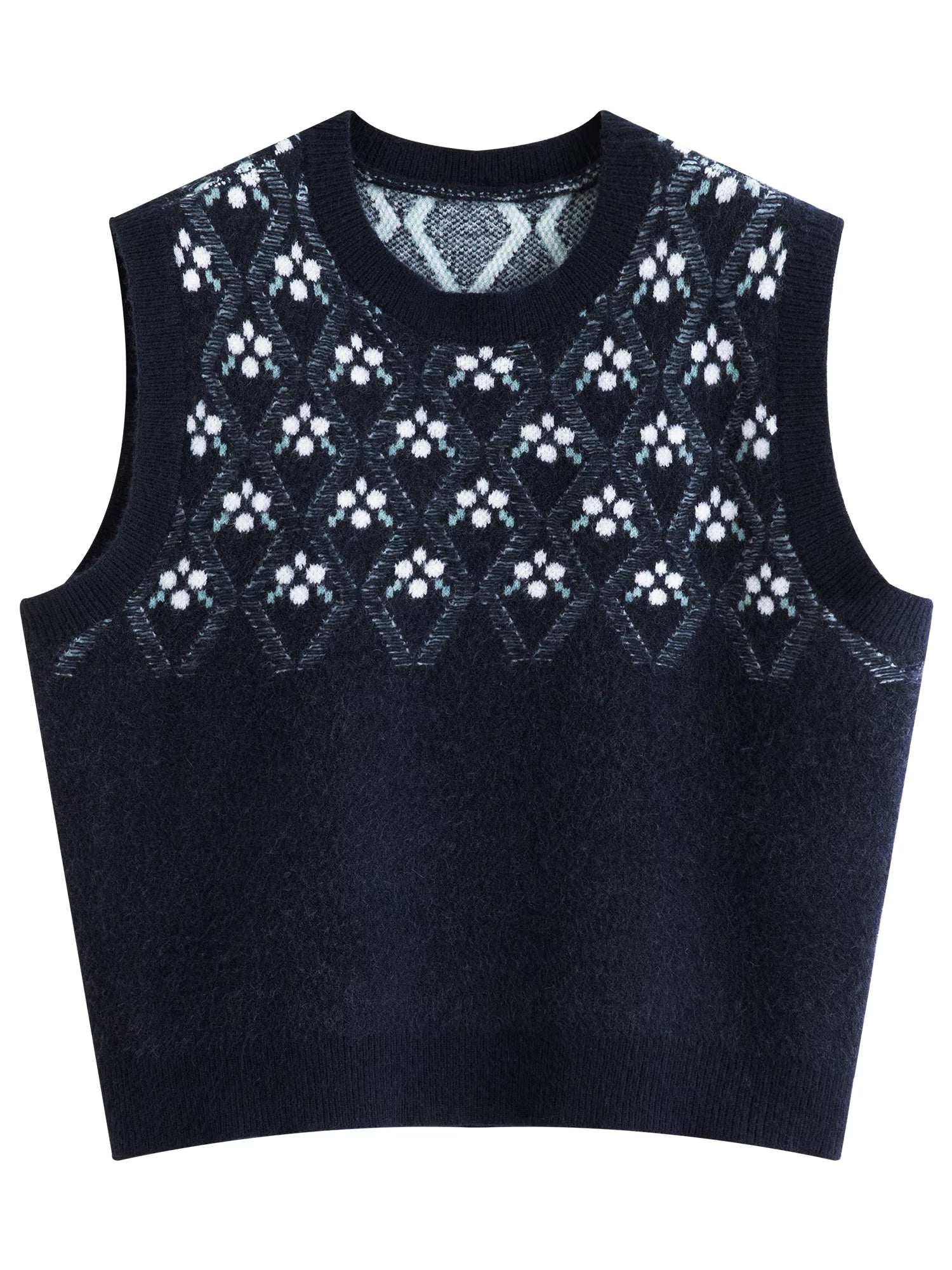Navy Blue Round Neck Color Block Vest for Women Winter 2025 New Arrivals, Slimming Effect Commuting Wear Versatile