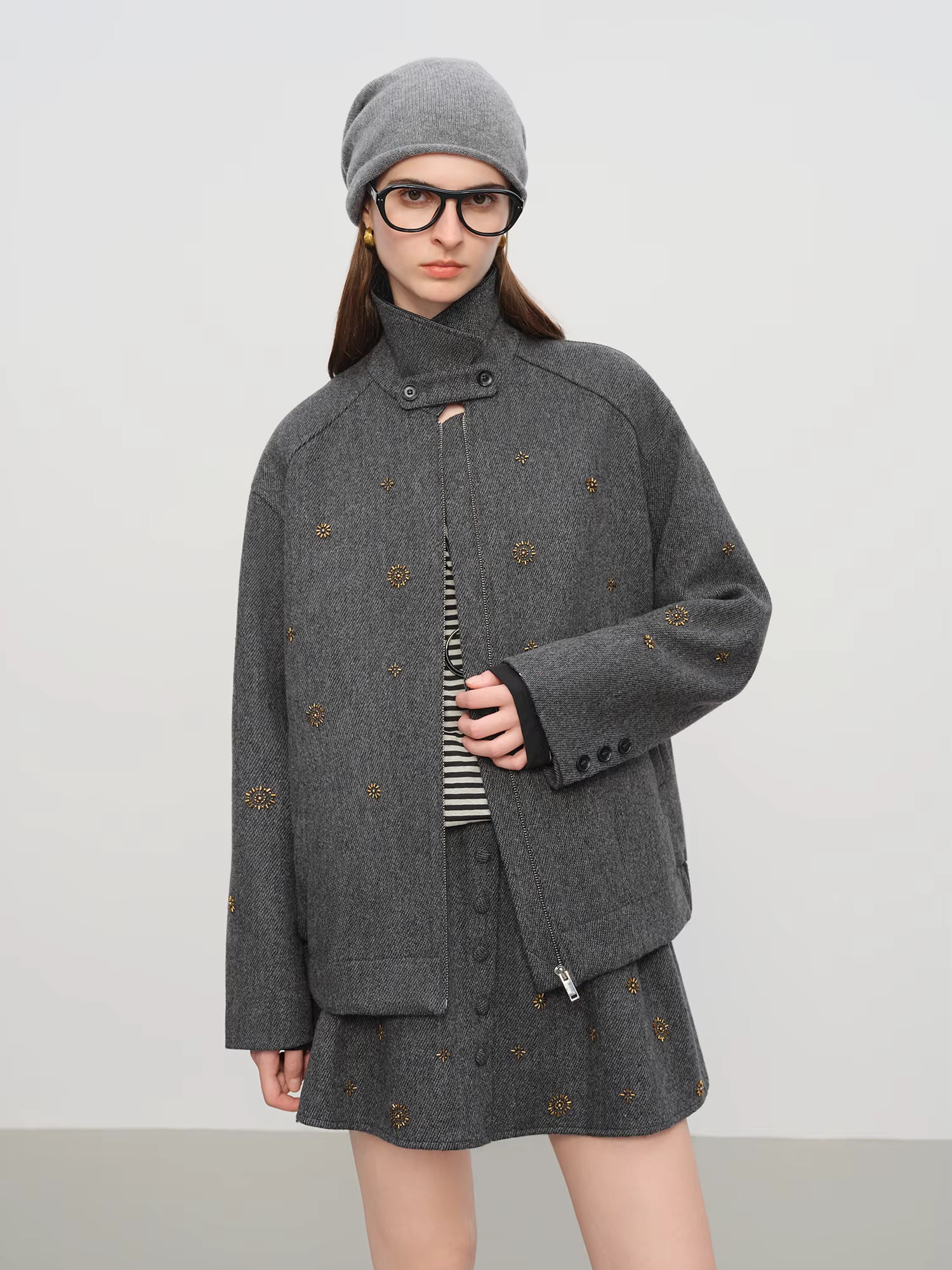 【Premium Series】Wool Embroidery Patchwork Tweed Coat Women 2025 Winter New Jacket Turn Down Collar