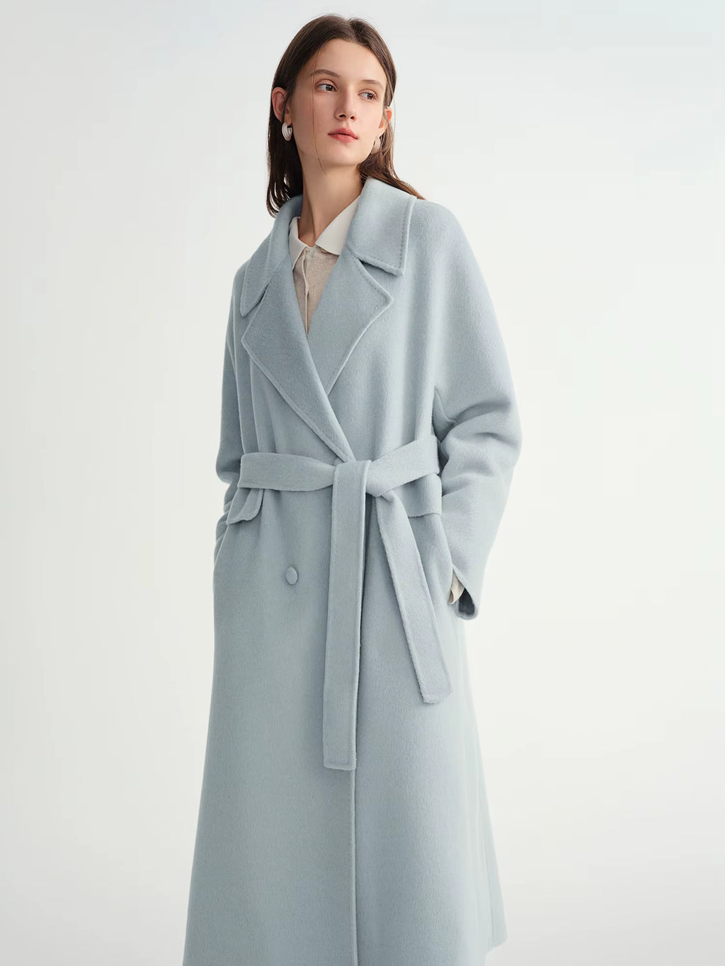 Double-breasted Cashmere Wool Coat Elegant Ladies Women Commuting Simple Temperament Mid-calf Length British Style