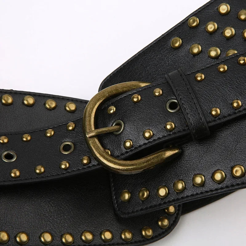 Y2K Rivet Ring Belt Vintage Punk Style Crop Belts Women Fashion Hollow Out Decorative Concave-shaped Belt Streetwear