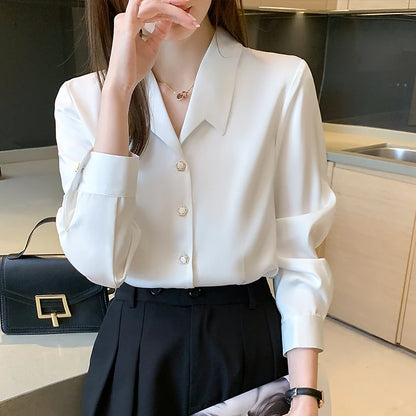 Seoulish Autumn Winter Korean Stain Women's Blouse 2023 New Long Sleeve Turn-down Collar Casual Loose Office Shirts Tops Female