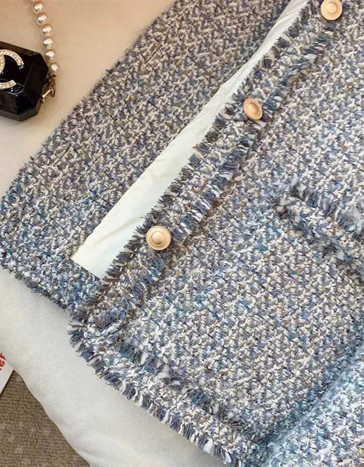 Spring Autumn New Chic Tweed Jacket Women's Outwear Korean Drama Wears Loose Single-Breasted Sweet Woolen Coat Tops