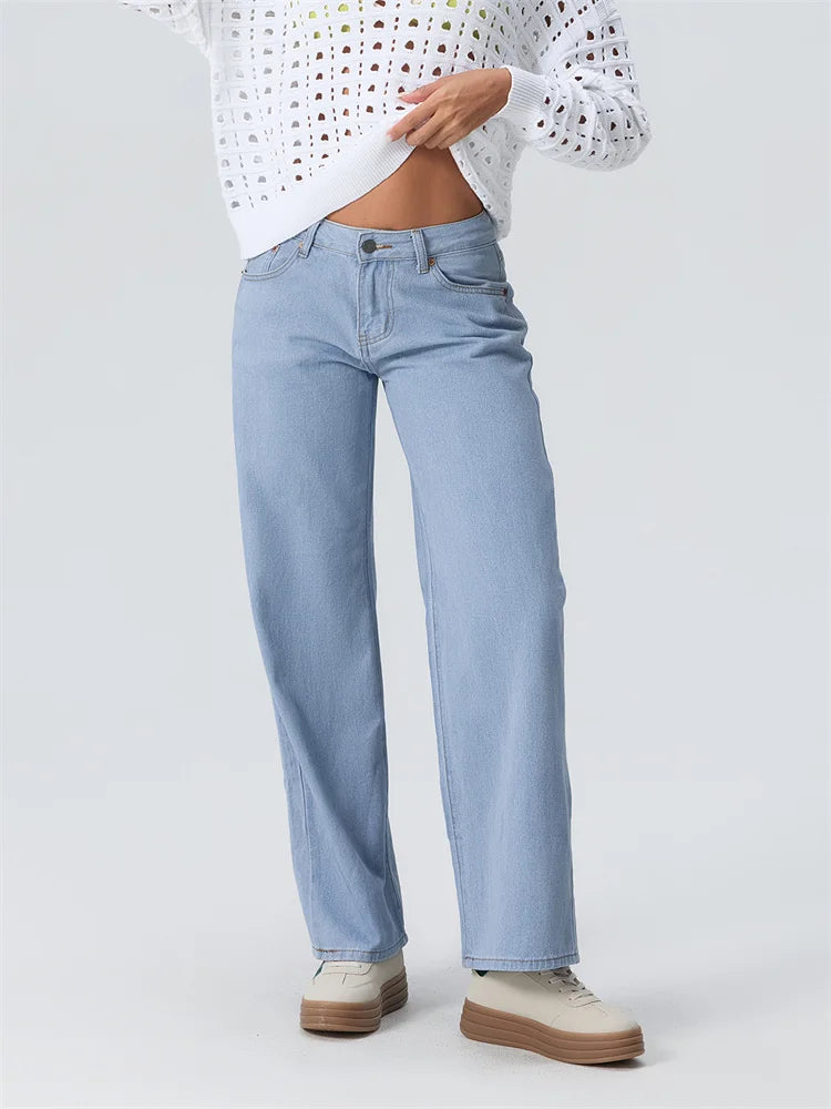 CHRONSTYLE Women Wide Leg Boyfriend Jeans Straight Hip Hop Long Denim Pants Low Waist Baggy Jeans Casual Loose Jeans Streetwear