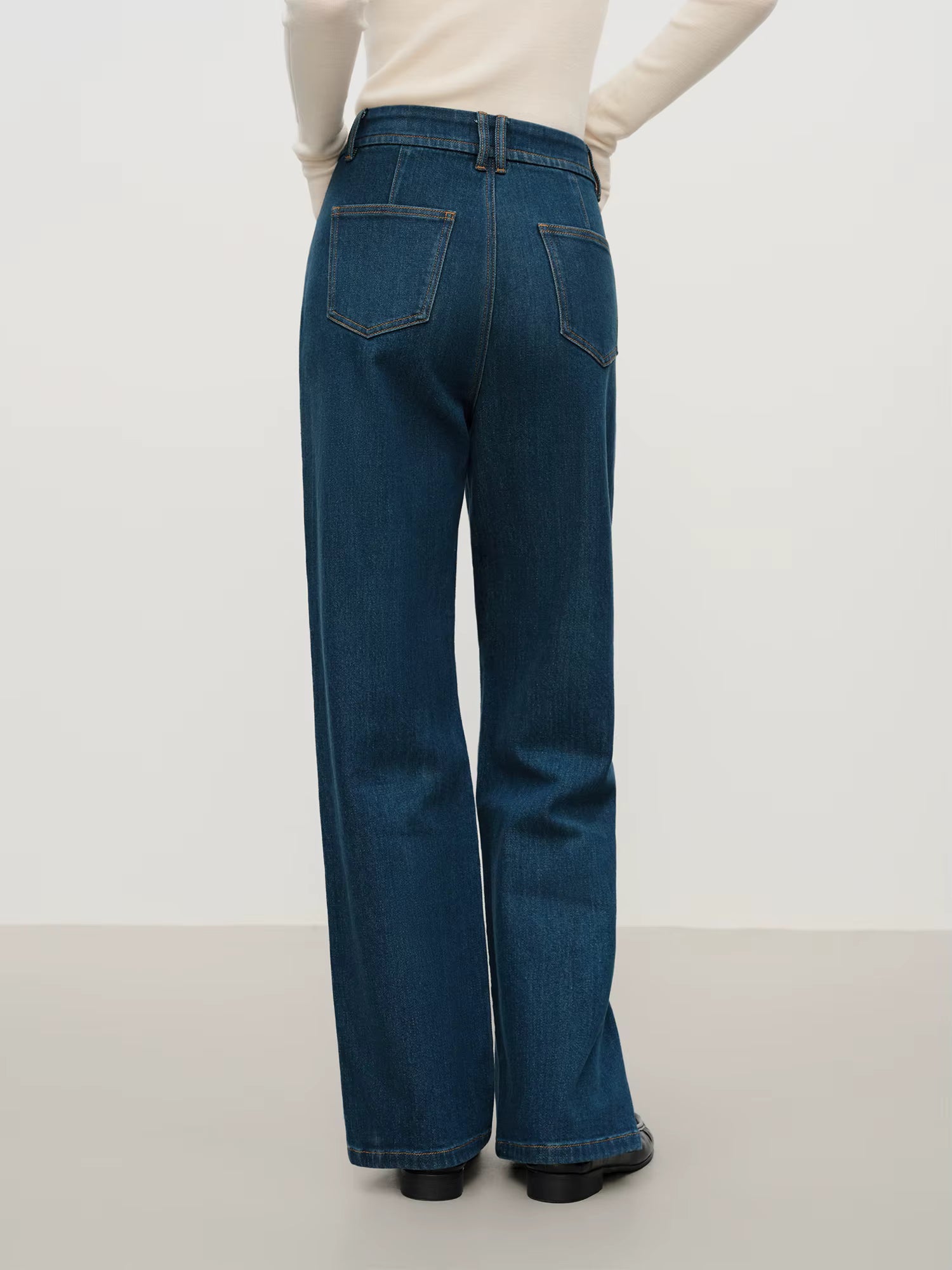 High-Waisted Black Wide-Leg Jeans with Slit Detail, Women's Fashion Casual Stretch Denim Trousers