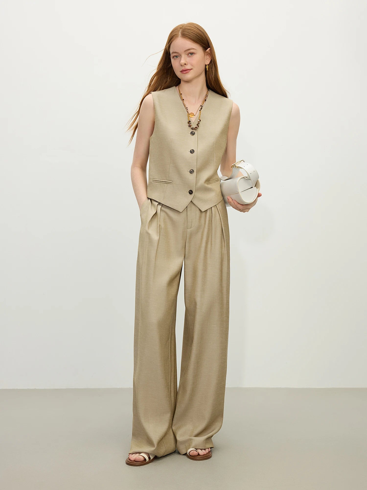 FSLE 2025 Summer Old Money Vest Wide-Leg Pants Set Vintage Tailored Two-Piece Adjustable Waist Eco Linen for Boardroom to Brunch