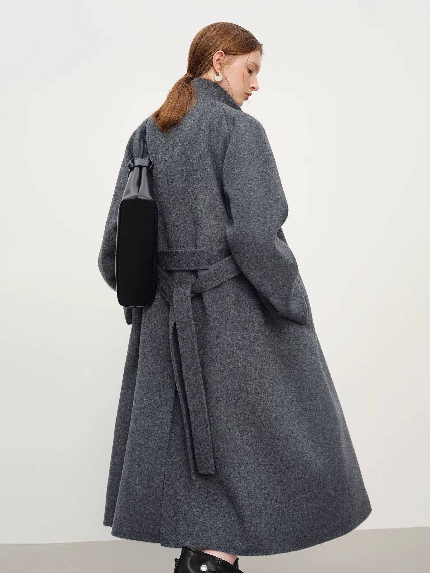 2025 New Women's Elegant Stand Collar 100% Wool Double-Faced Long Coat Diamond-Shaped Tailoring Autumn Winter Outerwear
