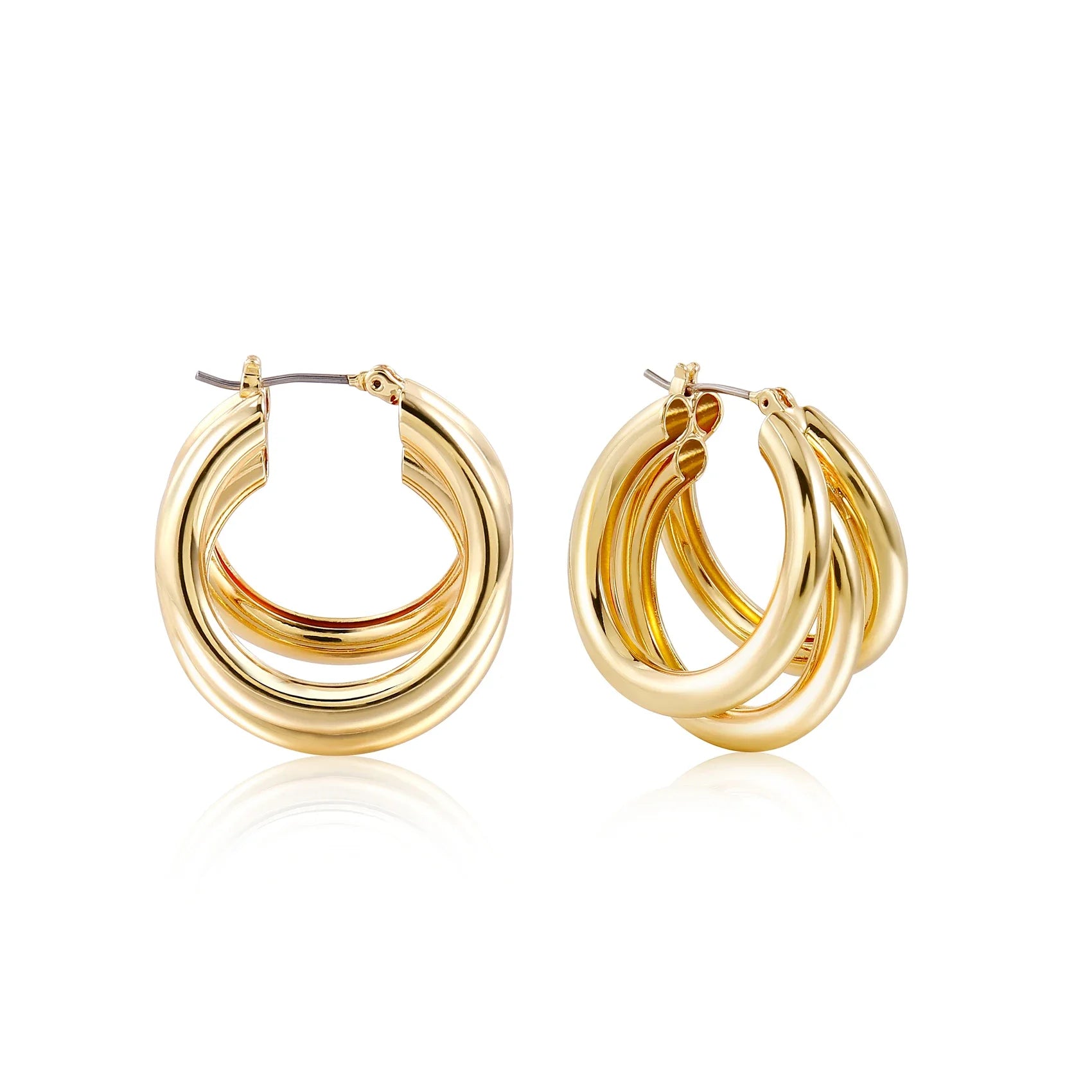Badu Trendy Chunky Gold Color Triple Hoop Earrings for Women Vintage Statement Earrings Party Dainty Jewelry Gift