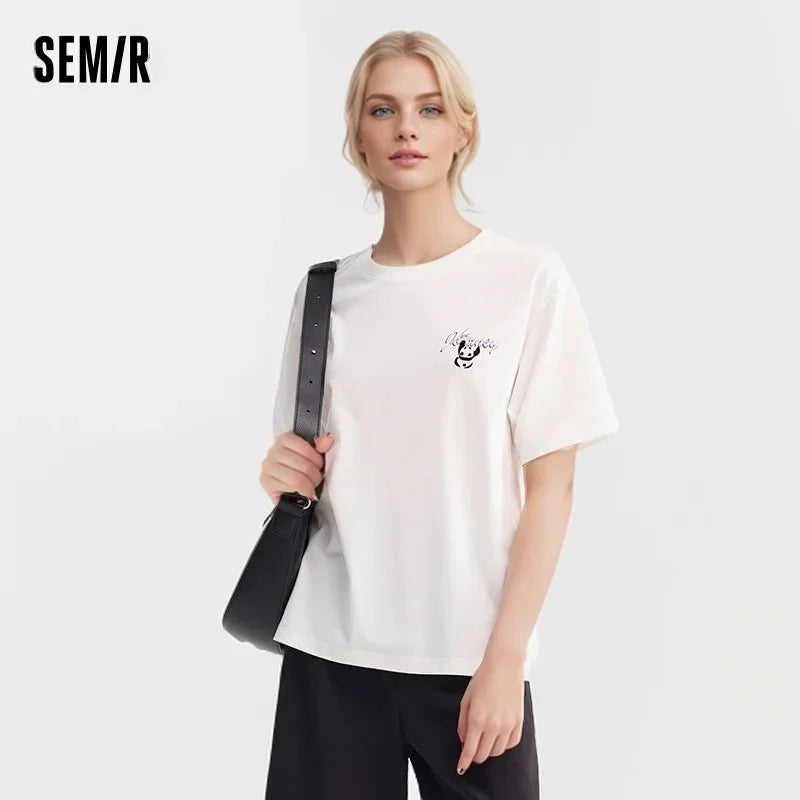 Semir Co-Branded Short Sleeve T-Shirt Women Antibacterial Loose 2024 New Panda Summer Hundred Fashionable T shirt