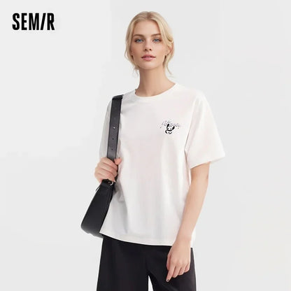 Semir Co-Branded Short Sleeve T-Shirt Women Antibacterial Loose 2024 New Panda Summer Hundred Fashionable T shirt