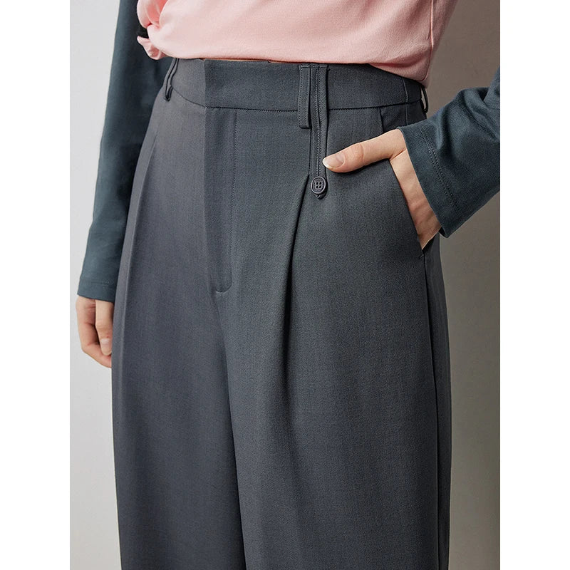 TOYOUTH Women Casual Pants 2024 Autumn New High Waist Straight Wide Leg Ankle Length Trousers