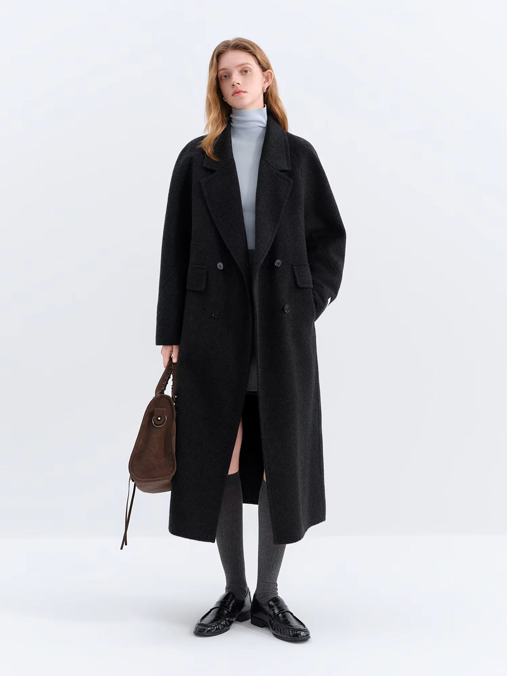 2025 Winter Women's Green Casual Commute Blazer Coat - Double-Faced Wool Blend Trench Outerwear for Daily Versatile Wear