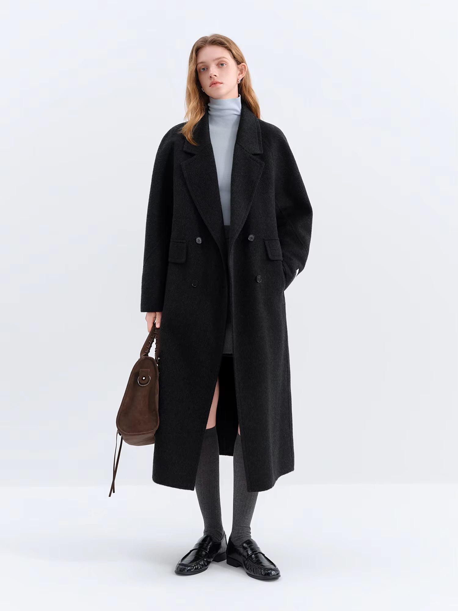 2025 Winter Women's Green Casual Commute Blazer Coat - Double-Faced Wool Blend Trench Outerwear for Daily Versatile Wear
