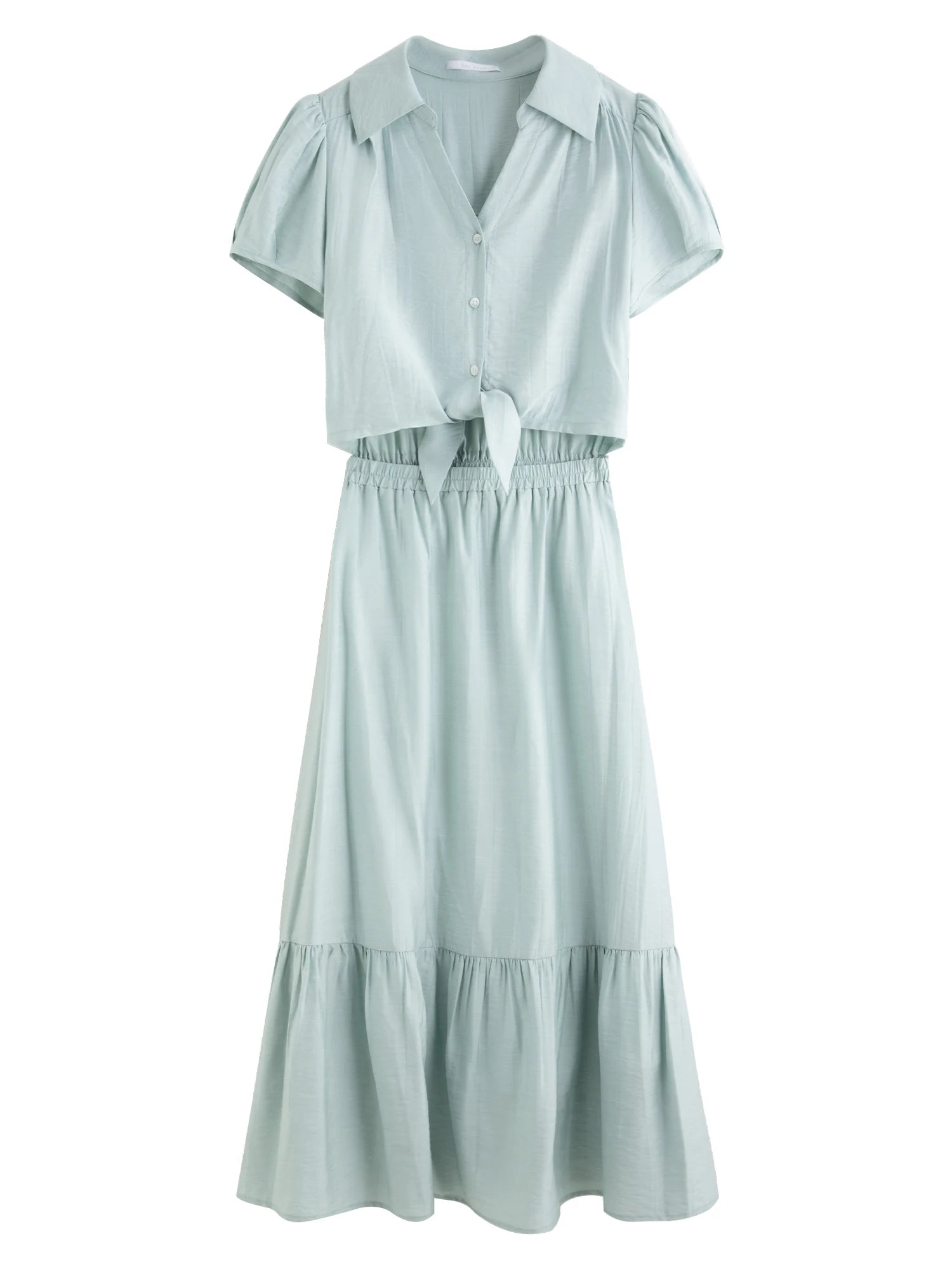 FSLE 2025 Summer French Style Dress Women's High Waist Vacation Dress Lapel Casual Elegant Midi Dress Trendy