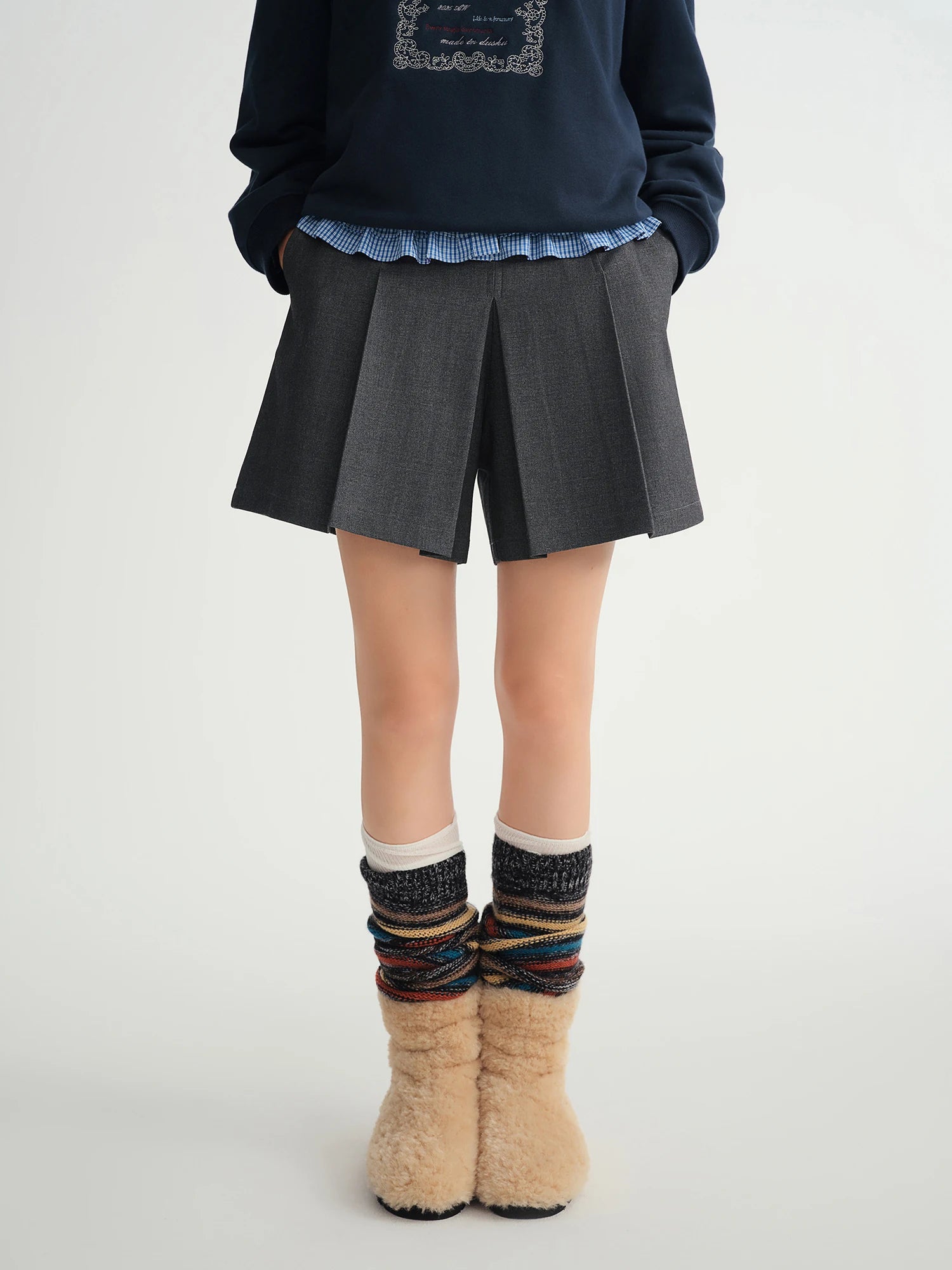 Winter 2025 Women's A-Line Pleated Skort - Office Workwear Skirt with Elastic Waist Figure-Flattering for Casual