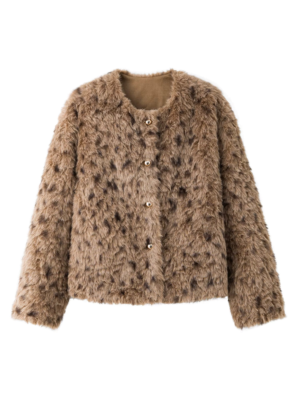 Chestnut Brown Leopard Print Women Faux Fur Stylish A-Line Trench Coat Fall Winter 2025 New Arrival Cozy Winter Essentials