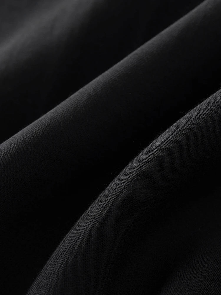 FSLE Women Flying Sleeve Temperament Long X-LINE Dress French V-neck Black Dress Office Lady Solid Dress