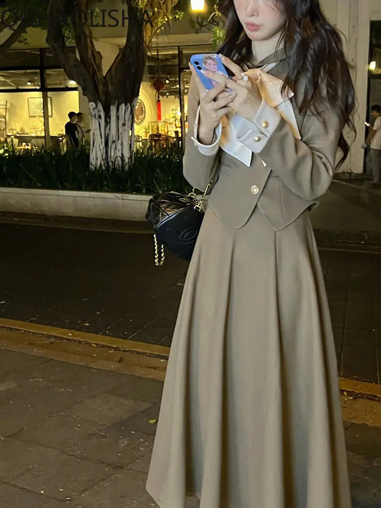 Sets for Women 2 Pieces Elegant Cardign Suit Coat Vintage Dress Sets New Two Piece Luxury Two Piece Set Women Outfit Autumer New