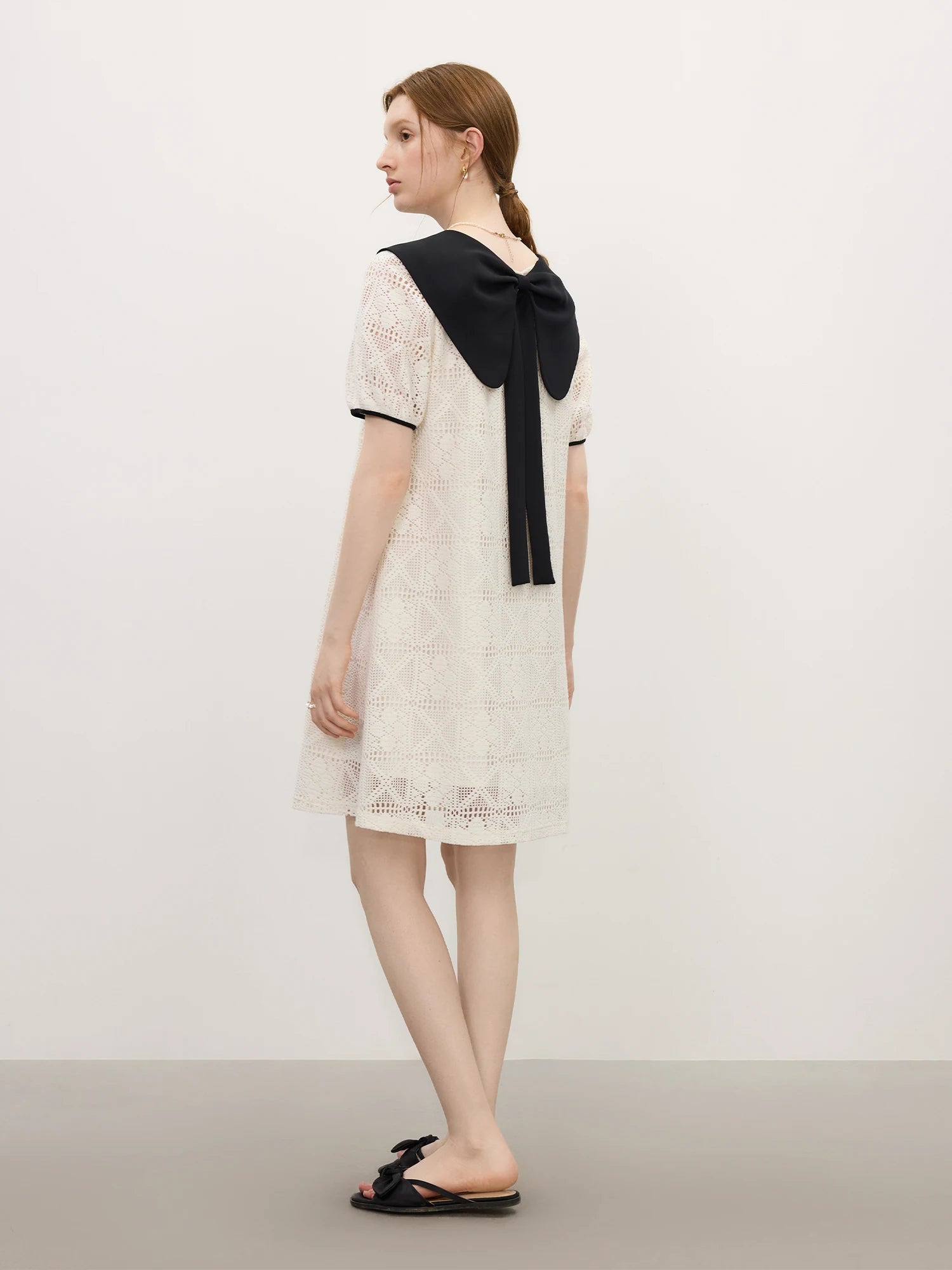FSLE Age-reducing Contrast Color Doll Collar Lace Dress Female 2025 Summer New Korean Version A-line