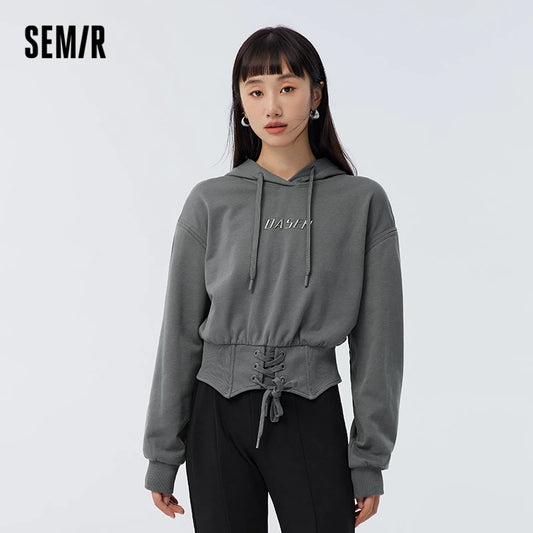 Semir 2023 Women Sweater Spring New Short Fishbone Waist Loose Top Sweet  Cool Off-the-shoulder Sweater for Women