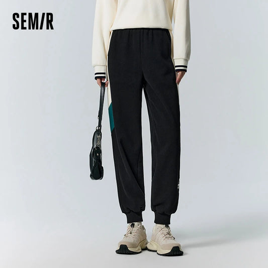 Semir Permanent Joint Casual Pants Women Color-Blocking Trousers Trendy Winter Fleece Ankle-Binding Sports Style Sweatpants