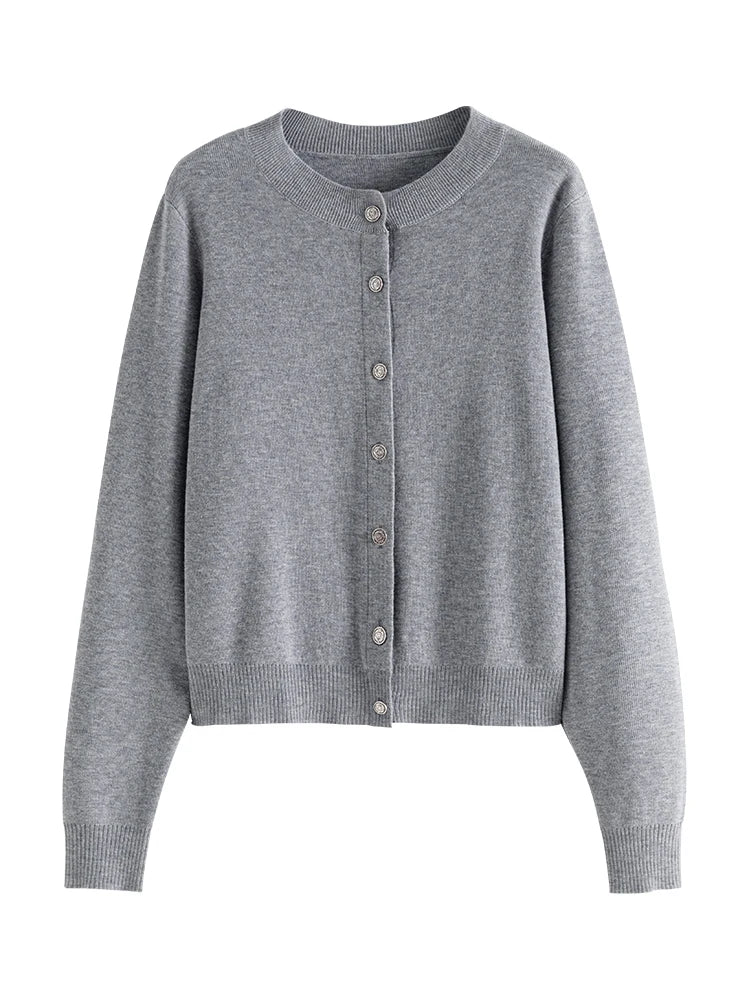 FSLE Simple Style All-match Gray Knitted Cardigan Coat Vests for Women Autumn Clothing 2023 New Vest Two-piece Suit Female