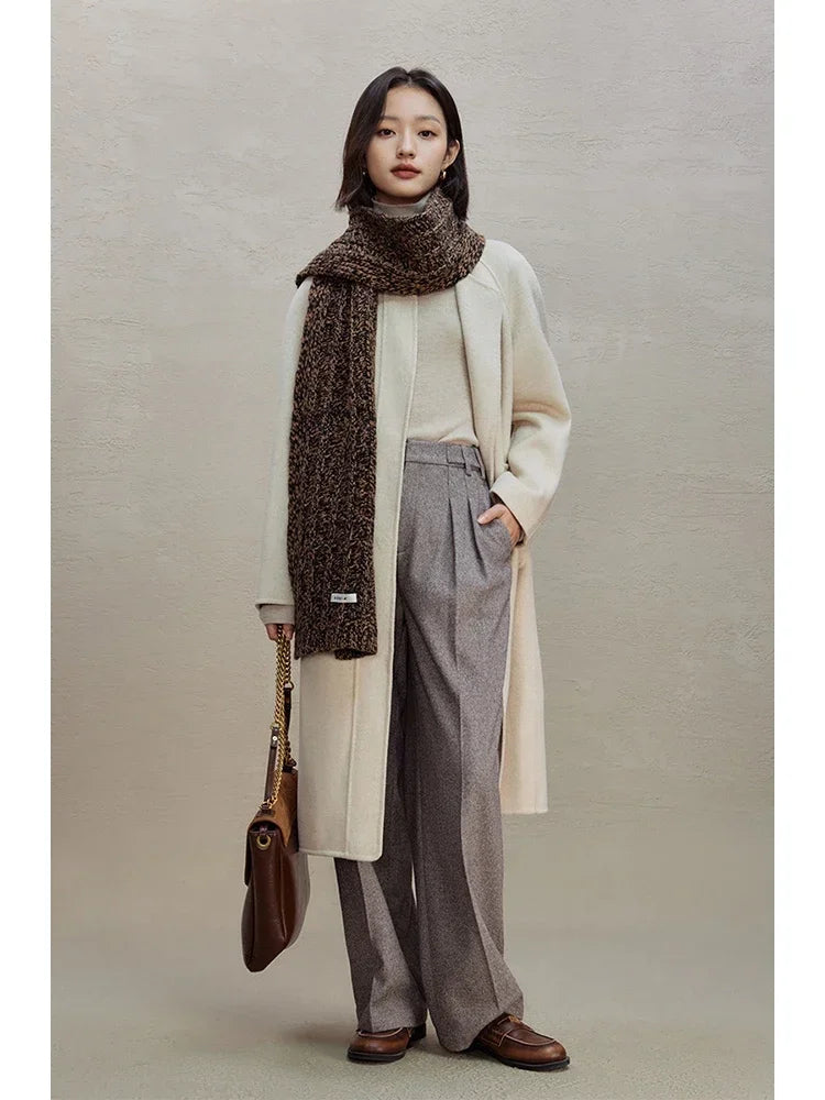 ZIQIAO Commuter Style High-waist Slim Casual Pants for Women 2023 Winter Straight Wide-leg Pants Floor-length Trousers Female