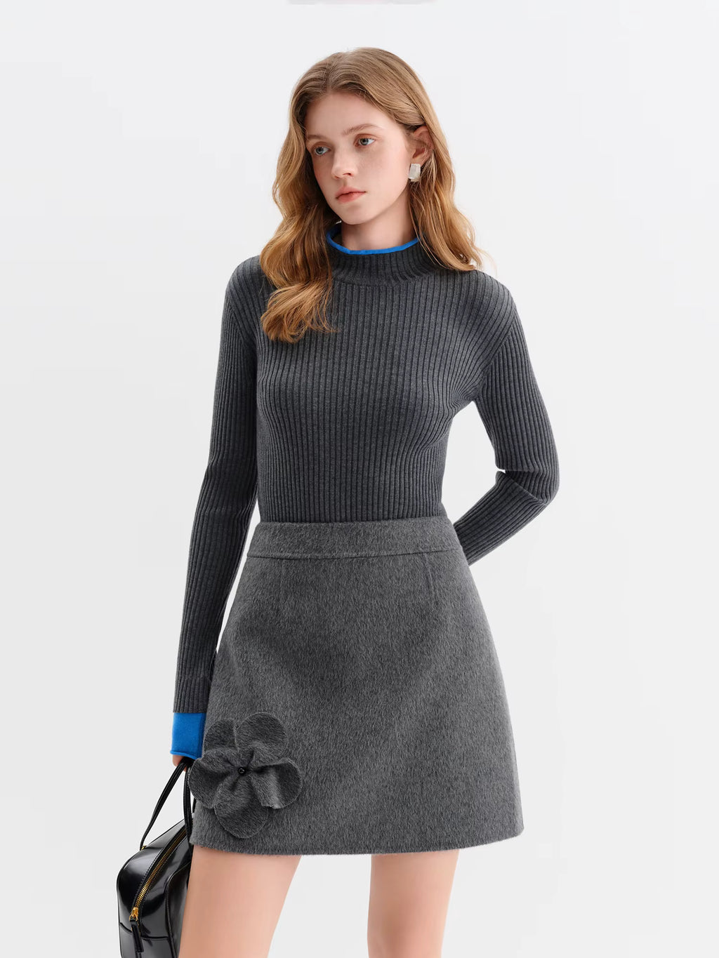 2025 Winter Women Short Wool Blend Coat Set with 3D Floral Pattern - Elegant Two-Piece Outerwear for Casual and Date Nights