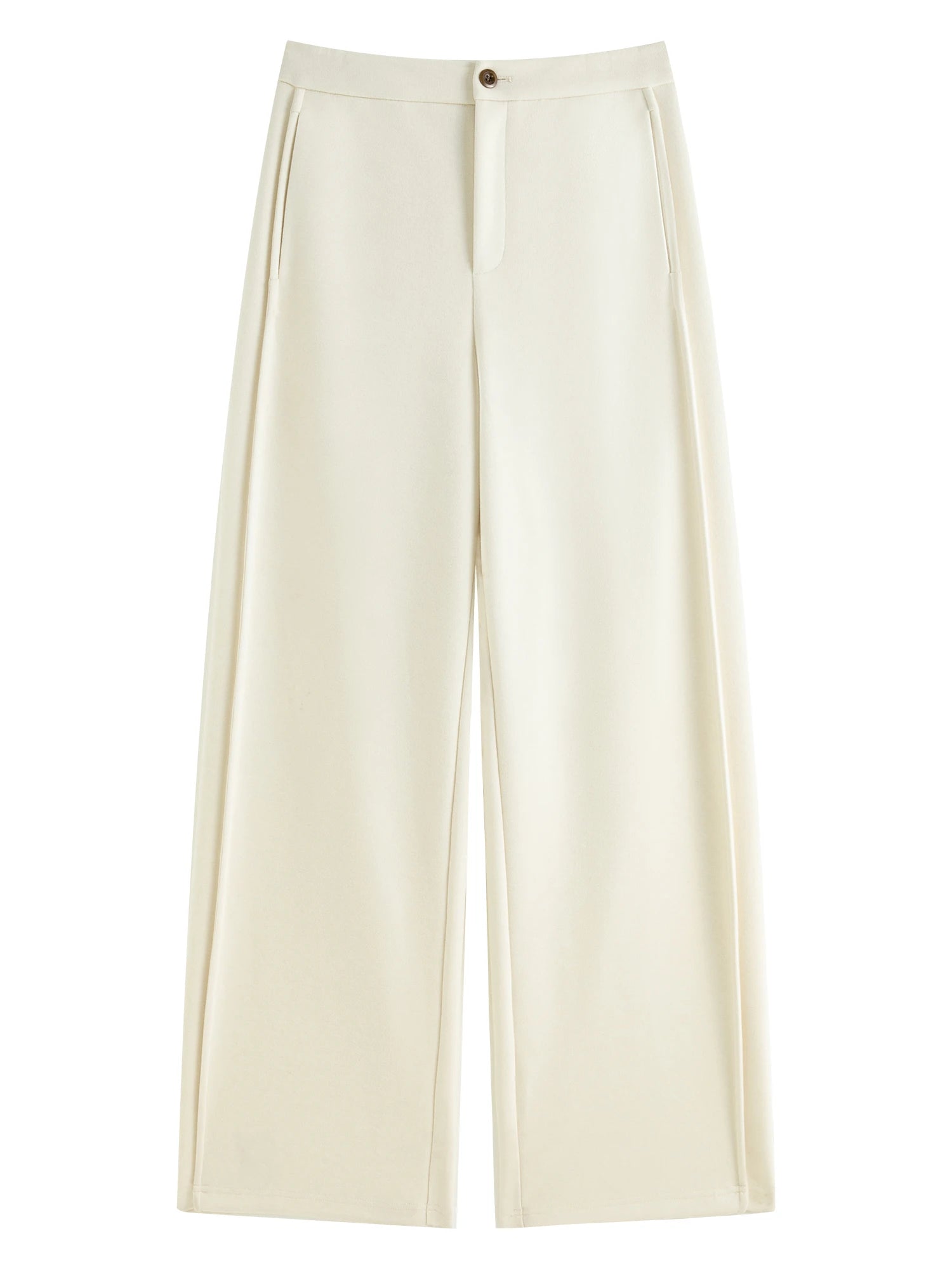 FSLE Women Winter Long Trouser Thick Straight Commuter Beige All-Match Pants 1.4% Wool 3.1% Acetate Women Thicken Pant 24FS14481