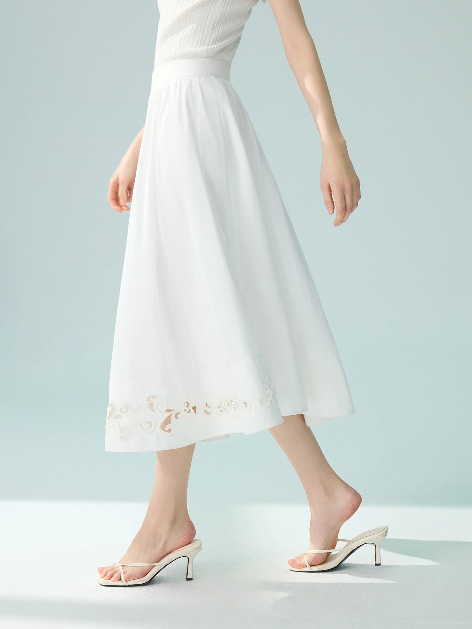 FSLE【Premium Series】100% Cotton Embroidery Design Female Sleeveless Shirt Zipper Waist Long A-LINE Skirts 2025 Summer