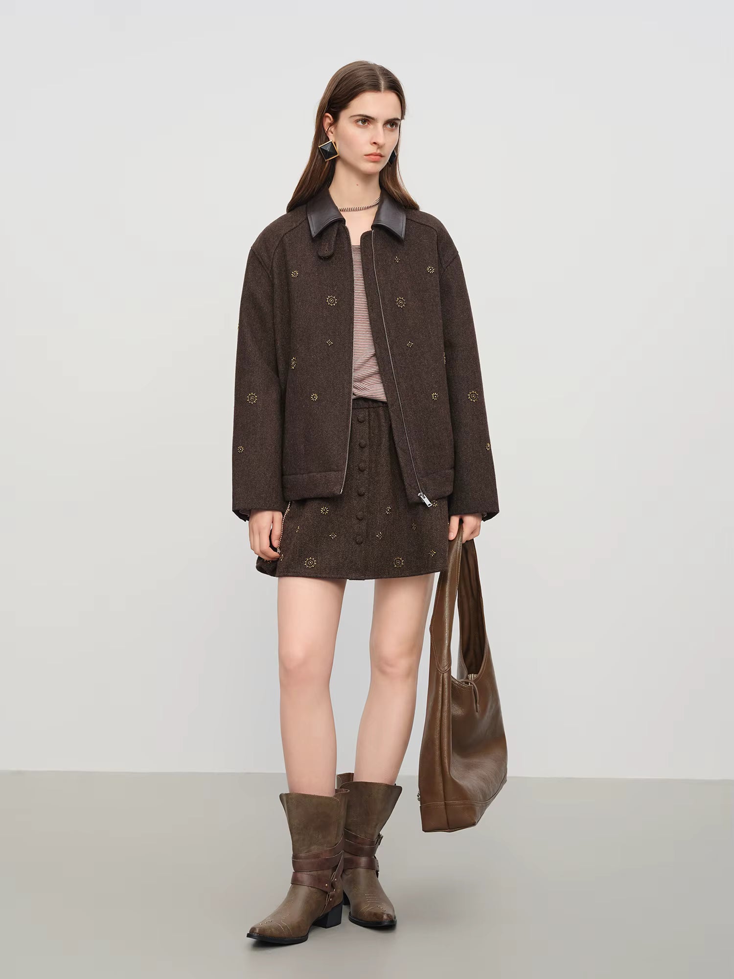 【Premium Series】Wool Embroidery Patchwork Tweed Coat Women 2025 Winter New Jacket Turn Down Collar