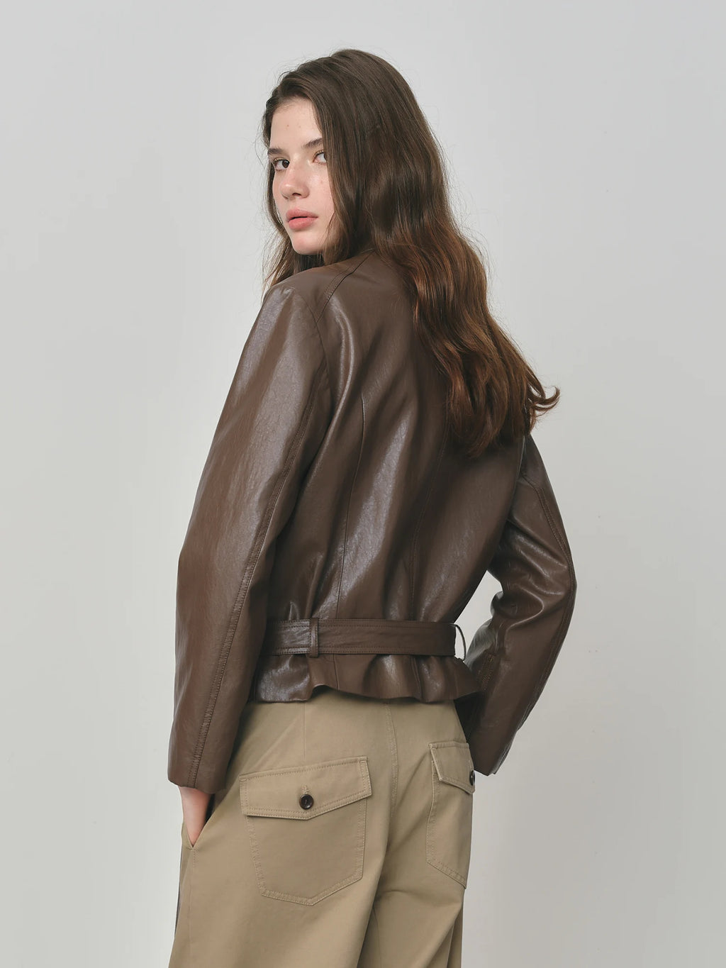 FSLE Maillard Dark Brown Short PU Leather Jacket for Women Autumn 2025 New Arrival Style Casual Slim Chic Coat Y2K