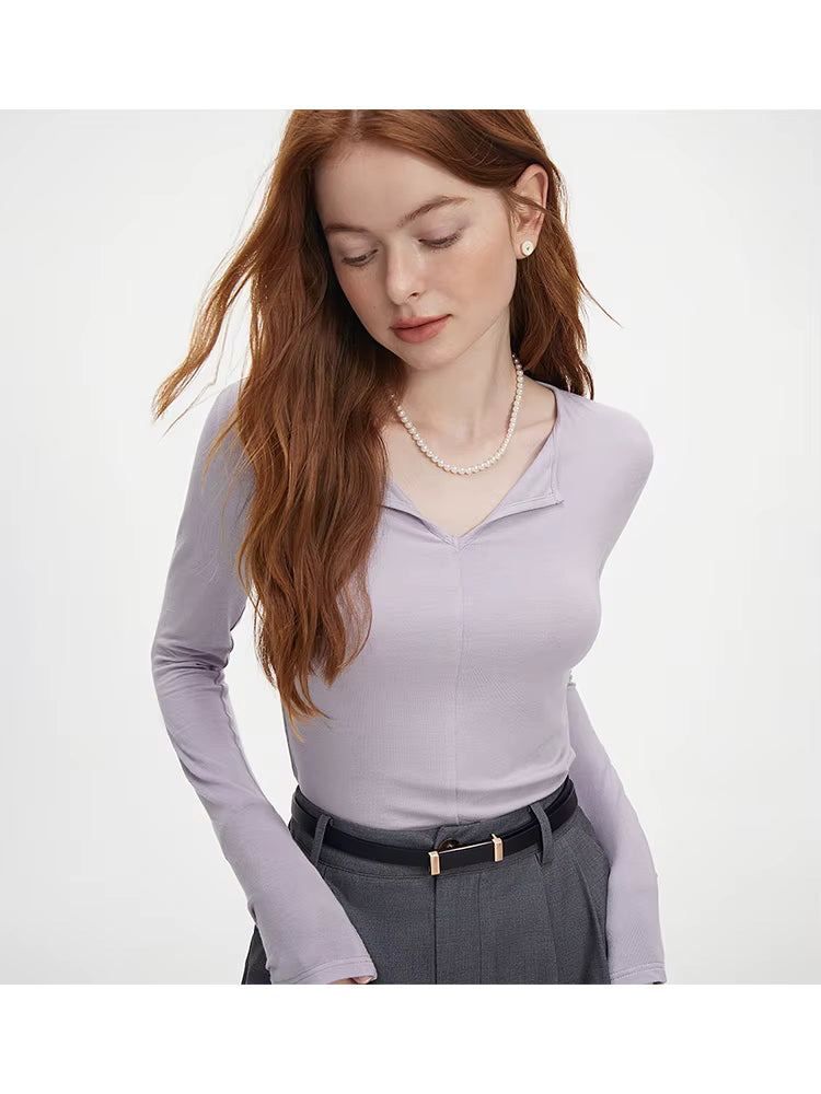 Autumn Knit Top 2025 New Pullover Casual Long Sleeve Sweater For Women V-Neck Slim Cotton Grey Pullover Beige Chi Top