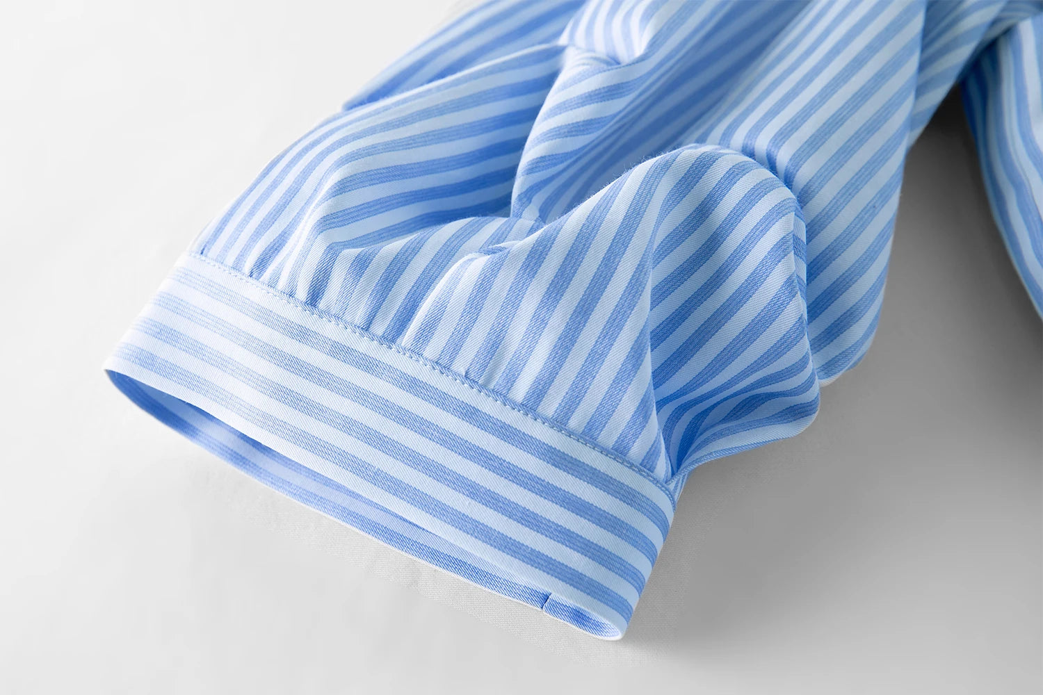 DUSHU Blue and White Striped Design Pleated Three-quarter Sleeve Waist Shirt Dress 2025 Autumn