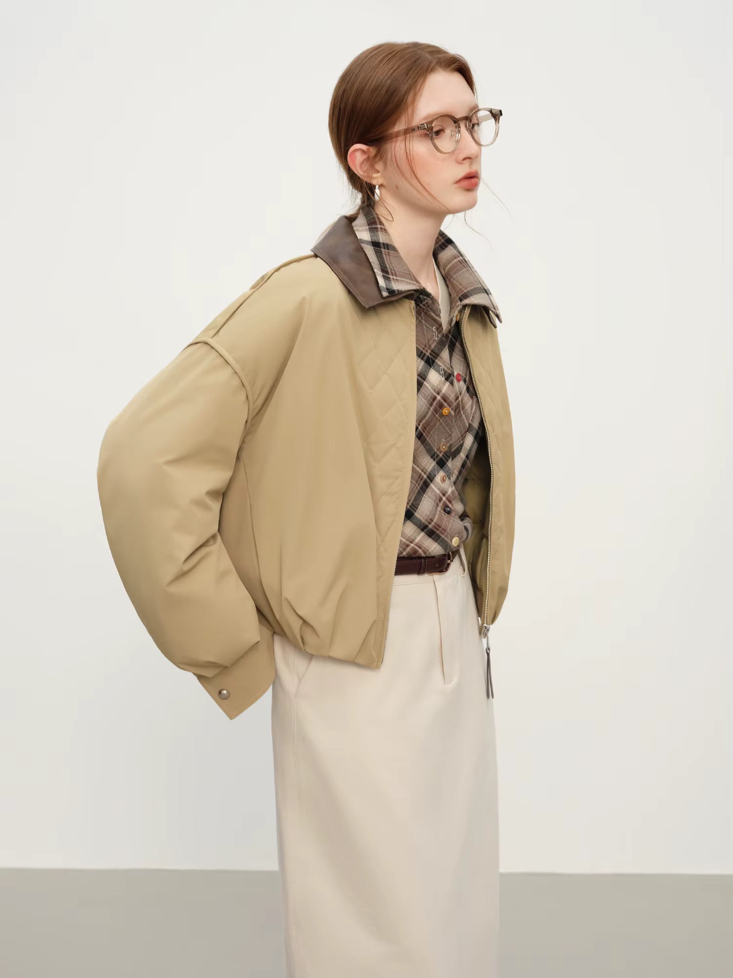 Barn Style Lightweight Padded Jacket Women's 2025 Winter Vintage Academic Plaid Panel Short Coat Retro College Outerwear