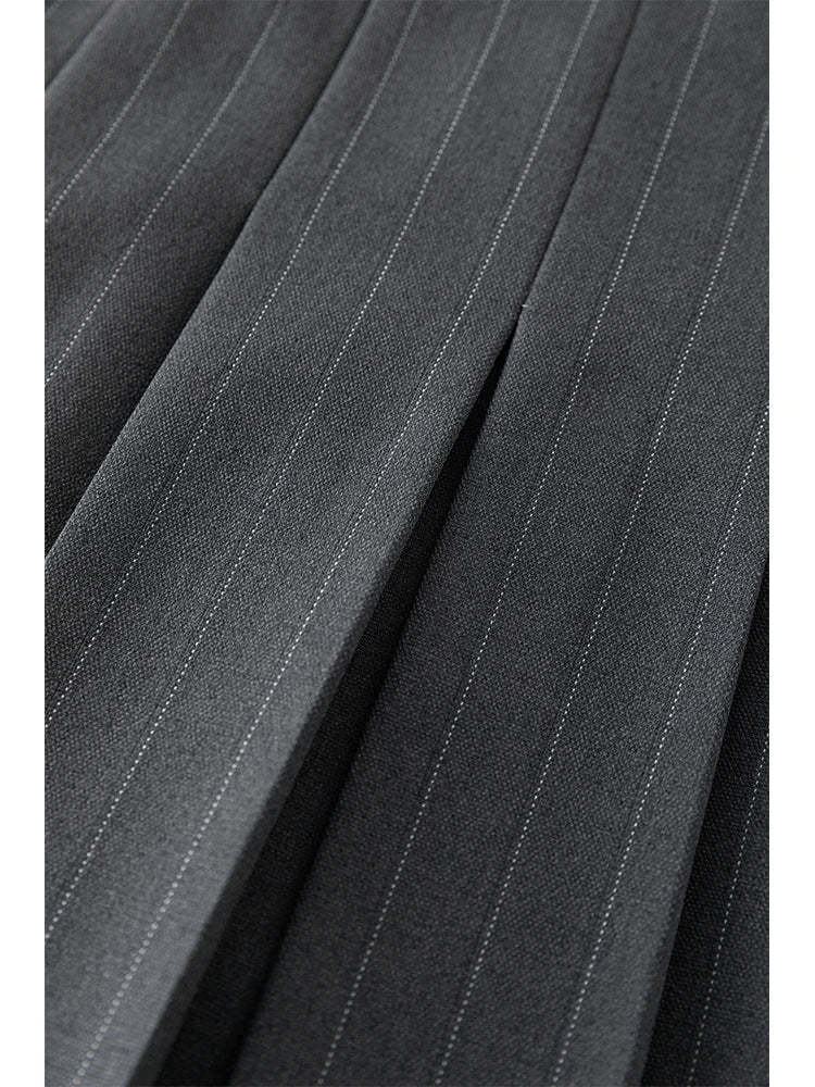 FSLE Age-reducing College Style Grey Pleated Skirt for Women Summer High-waist Design Striped A-line Skirt Female 24FS12081
