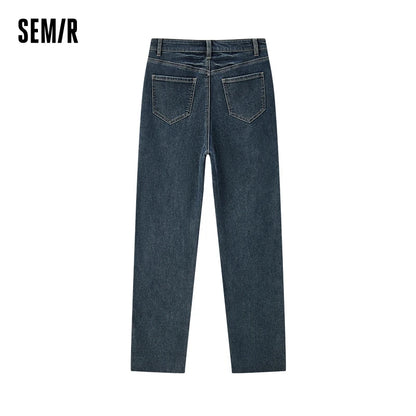 Semir Jeans Women Fringed Slim Straight Leg Pants Versatile 2024 New Winter Frayed Capri Pants Denim Trousers