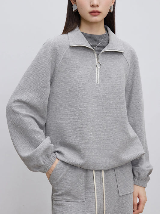 ZIQIAO Women Sweatshirt Sets Thick Grey Zipper Placket Sweatshirts Sport Style Long Trouser Skirt 24ZQ94183+24ZQ94358+24ZQ94184