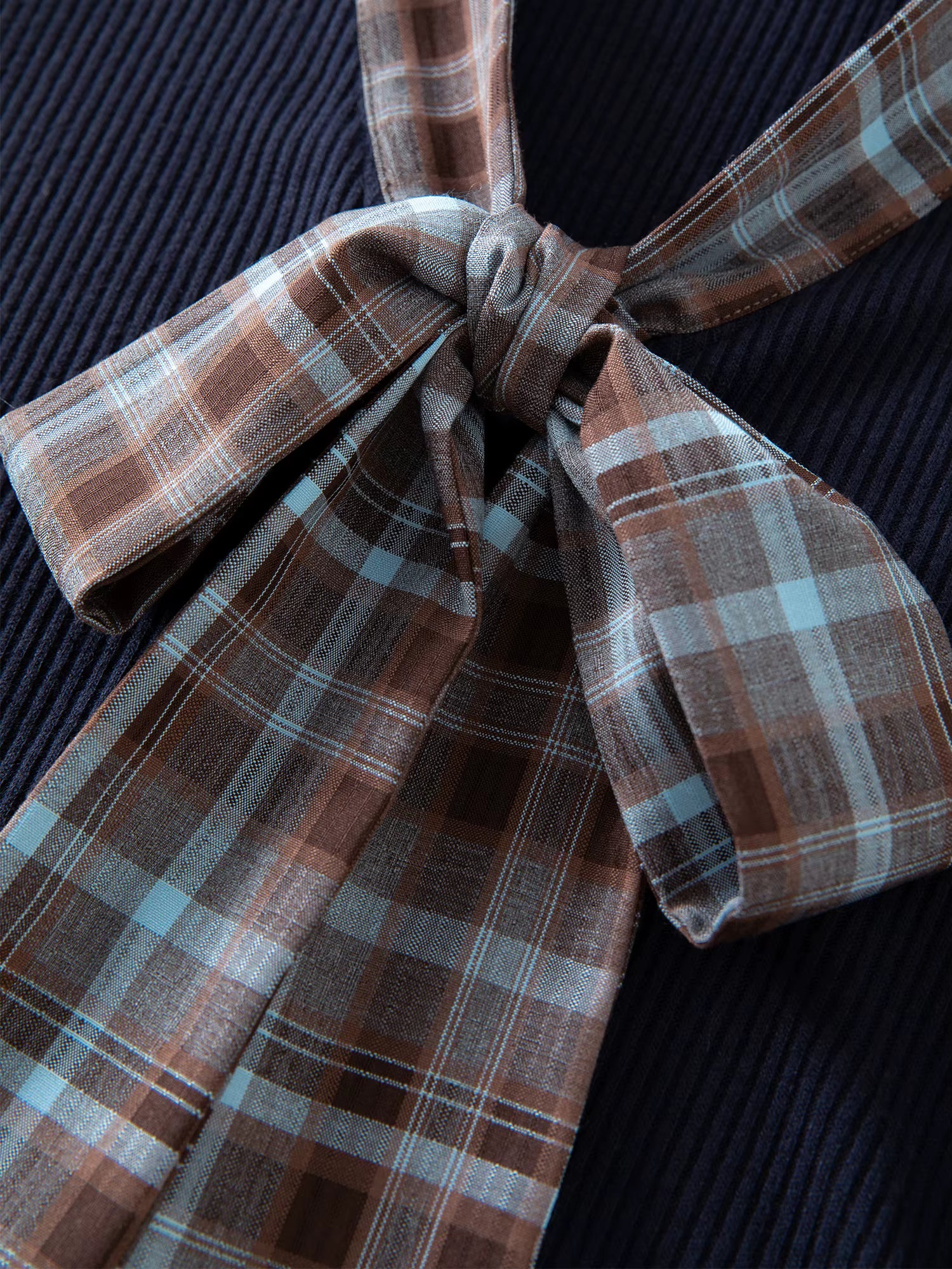 Autumn Winter 2025 Women's Plaid Mock Layer Knit Cardigan - Tartan Print Tie Collar Casual Coatigan Versatile Top